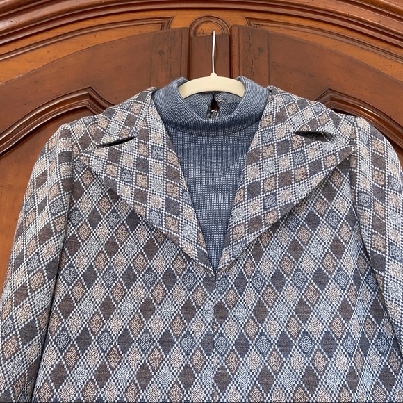 Vintage 60s 70s Lord & Taylor Mod Argyle Knit Collar Shift Dress - Picture 10 of 13